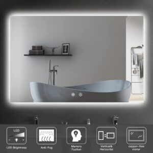 IOWVOE 20 x 28 Inch LED Mirror Backlit Bathroom Large Wall Mounted Vanity Makeup Mirror Dimmable Anti-Fog Lighted Mirror CRI 90 Adjustable Brightness