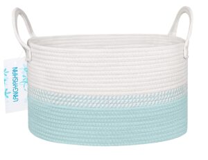 langyashan rectangular woven rope basket decorative blanket basket for living room storage or nursery laundry hamper basket with handles laundry basket(blue)