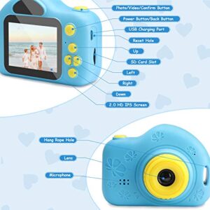 surfouma Kids Camera for Age 3-9 Girls Boys 1080P HD Digital Christmas Birthday Gifts Toys Toddler Children Portable Multiple Photo Frames with Games 3 4 5 6 7 8 9 Year Old 32G SD Card BLUE