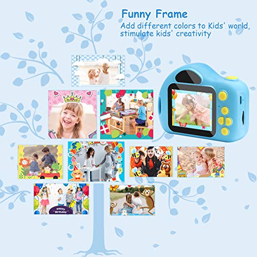 surfouma Kids Camera for Age 3-9 Girls Boys 1080P HD Digital Christmas Birthday Gifts Toys Toddler Children Portable Multiple Photo Frames with Games 3 4 5 6 7 8 9 Year Old 32G SD Card BLUE