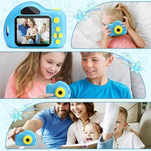 surfouma Kids Camera for Age 3-9 Girls Boys 1080P HD Digital Christmas Birthday Gifts Toys Toddler Children Portable Multiple Photo Frames with Games 3 4 5 6 7 8 9 Year Old 32G SD Card BLUE