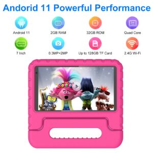 AOCWEI 2023 Kids Tablet, 7 inch Android Tablets for Kid Toddler with 32GB ROM 128GB Expand, WiFi 6, Parental Control, IWAWA Pre-Installed, Cute Kid-Proof Case, Bluetooth 5.0, Learning (Rose Red)