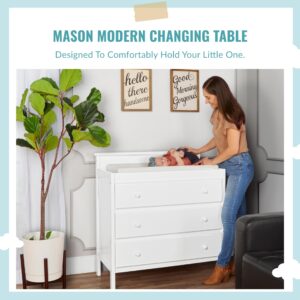 Dream On Me Mason Modern Changing Table with Free Changing Pad in White, Three Spacious Drawers, Made of New Zealand Pinewood, Includes 1" Mattress Pad and Anti-Tipping Kit