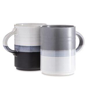 dwell studio set of 2 stoneware coffee mugs- ombre printed coffee cups, mugs for tea, latte, and hot chocolate, 18 oz, microwave and dishwasher safe (black and grey)