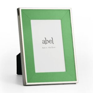 ABEL Stainless Steel Tabletop Photo Frame with Tempered Glass - Rectangular Shape, 4x6 Size, Nickel Plated Green, Includes Mat Board, Cardboard Backing and Backboard