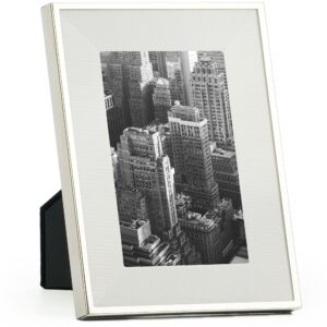 ABEL Stainless Steel Tabletop Photo Frame with Tempered Glass - Rectangular Shape, 4x6 Size, Nickel Plated Green, Includes Mat Board, Cardboard Backing and Backboard