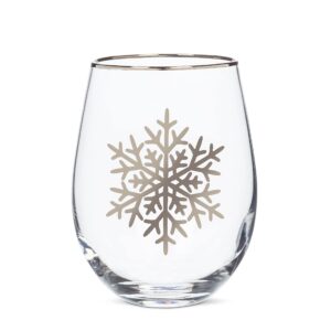 abbott collection 27-frost-sg snowflake stemless wine glass, clear/silver