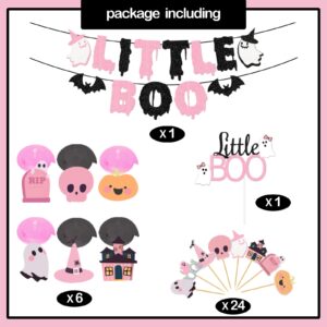 Glitter Pink Little Boo Banner Boo Garland,Bats Decor,Halloween Bats,Halloween Ghost for Halloween Girl Baby Shower,Little Boo Baby Shower Decorations,Pink Black Girl Birthday Party Banner