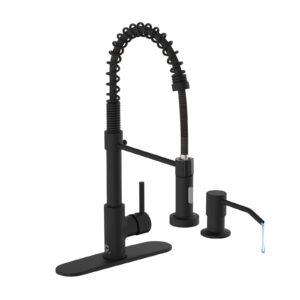 casavilla kitchen faucet set, black kitchen sink faucets with pull down sprayer and soap dispenser, single handle stainless steel faucets for kitchen sinks, farmhouse kitchen faucets with deck plate