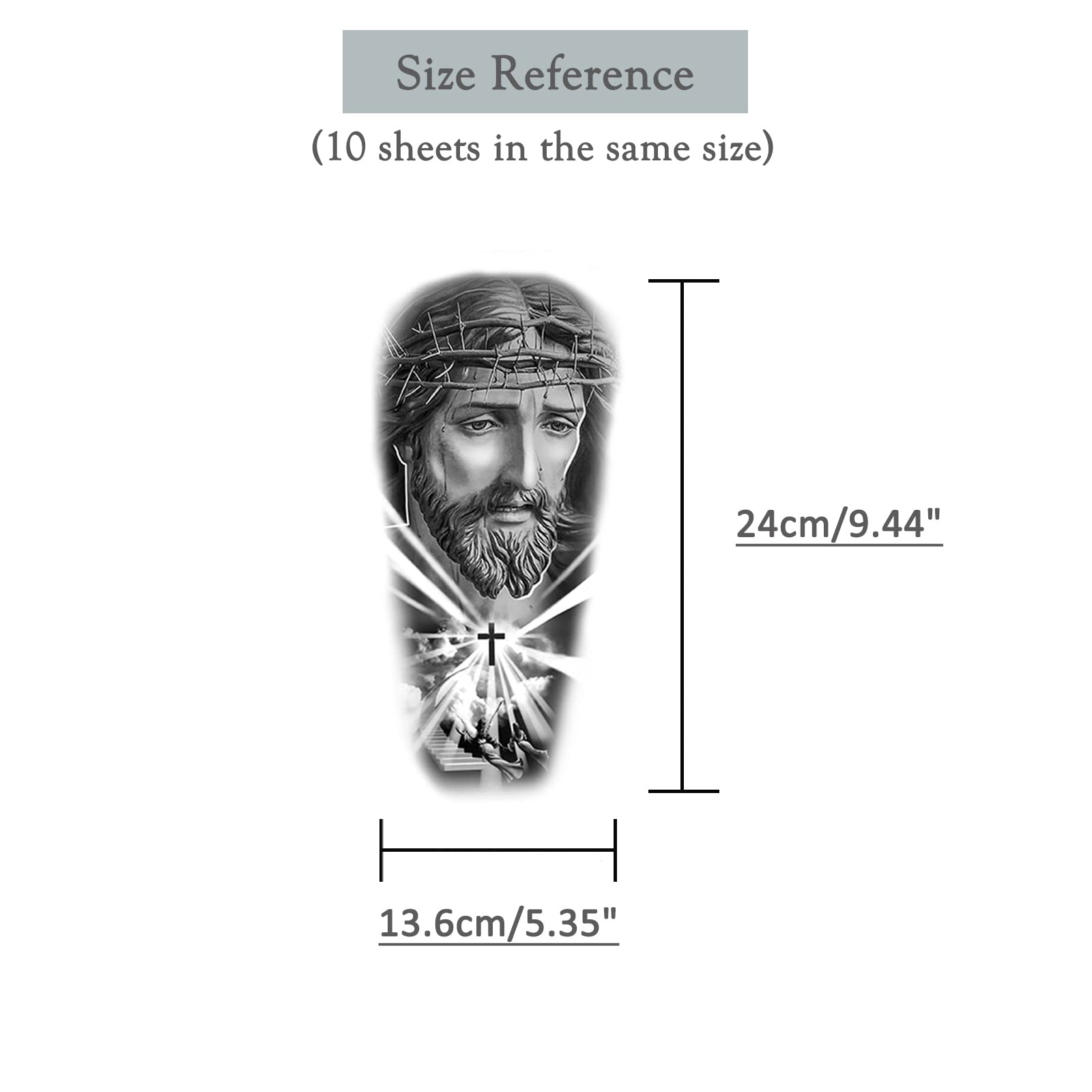 Roarhowl Temporary tattoo women men temporary tattoos Black Gray Large tattoo Jesus angel 3D realism Easter tattoo Tattoo Sleeves10 Sheets