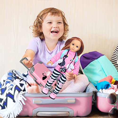 18 Inch Girl Doll Travel Suitcase Play Set Doll Clothes - Accessories Including Luggage Cute Backpack 2 Sets of Doll-Clothes- Shoes Camera Computer Phone Tablet Passport ARTST