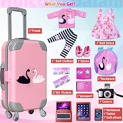 18 Inch Girl Doll Travel Suitcase Play Set Doll Clothes - Accessories Including Luggage Cute Backpack 2 Sets of Doll-Clothes- Shoes Camera Computer Phone Tablet Passport ARTST