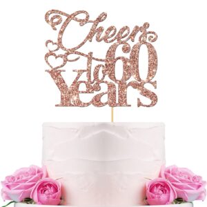 webenison cheers to 60 years cake topper/happy 60th birthday cake decorations/happy 60th anniversary party supplies rose gold glitter