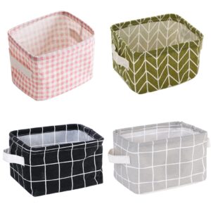 minomia 4 pack canvas storage basket bins, home decor organizers bag for adult makeup, baby toys liners, books (stripe & check)