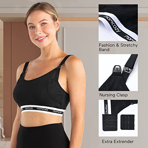 Momcozy Seamless Pumping Bra Hands Free, Comfort and Great Support Nursing and Pumping Bra, Fit for Spectra, Lansinoh, Philips Avent and More, Large Black