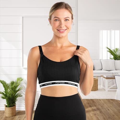 Momcozy Seamless Pumping Bra Hands Free, Comfort and Great Support Nursing and Pumping Bra, Fit for Spectra, Lansinoh, Philips Avent and More, Large Black