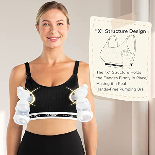 Momcozy Seamless Pumping Bra Hands Free, Comfort and Great Support Nursing and Pumping Bra, Fit for Spectra, Lansinoh, Philips Avent and More, Large Black