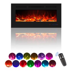 heatland 36" recessed wall mounted electric fireplace，dual control remote and touch screen, multiple colors adjustable ，750w/1500w wide recessed fireplace heater, indoor heater with timer