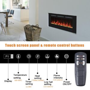 HEATLAND 36" Recessed Wall Mounted Electric Fireplace，Dual Control Remote and Touch Screen, Multiple Colors Adjustable ，750W/1500W Wide Recessed Fireplace Heater, Indoor Heater with Timer