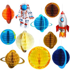 11 pieces outer space party decorations solar system hanging decorations galaxy planet honeycomb hanging supplies 3d rocket astronaut for kids solar system space birthday party ceiling ornaments decor