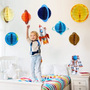 11 Pieces Outer Space Party Decorations Solar System Hanging Decorations Galaxy Planet Honeycomb Hanging Supplies 3D Rocket Astronaut for Kids Solar System Space Birthday Party Ceiling Ornaments Decor