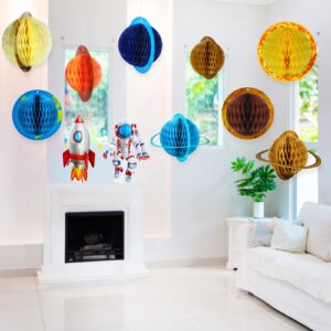 11 Pieces Outer Space Party Decorations Solar System Hanging Decorations Galaxy Planet Honeycomb Hanging Supplies 3D Rocket Astronaut for Kids Solar System Space Birthday Party Ceiling Ornaments Decor