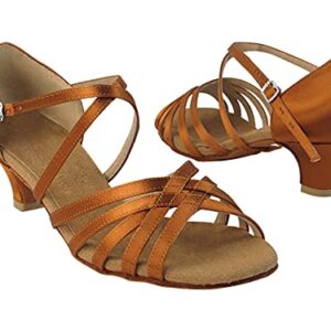 Very Fine Women's Salsa, Latin, Practice Ballroom Dance Shoes - S9216 (S9216 Copper Tan Satin 1.2" Cuban Heel, numeric_6_point_5)