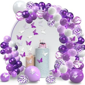 labeol 148pcs purple balloons 18/12/10/5 inch balloon garland arch kit lavender white metallic confetti latex balloons butterfly decorations for party birthday wedding baby shower decoration