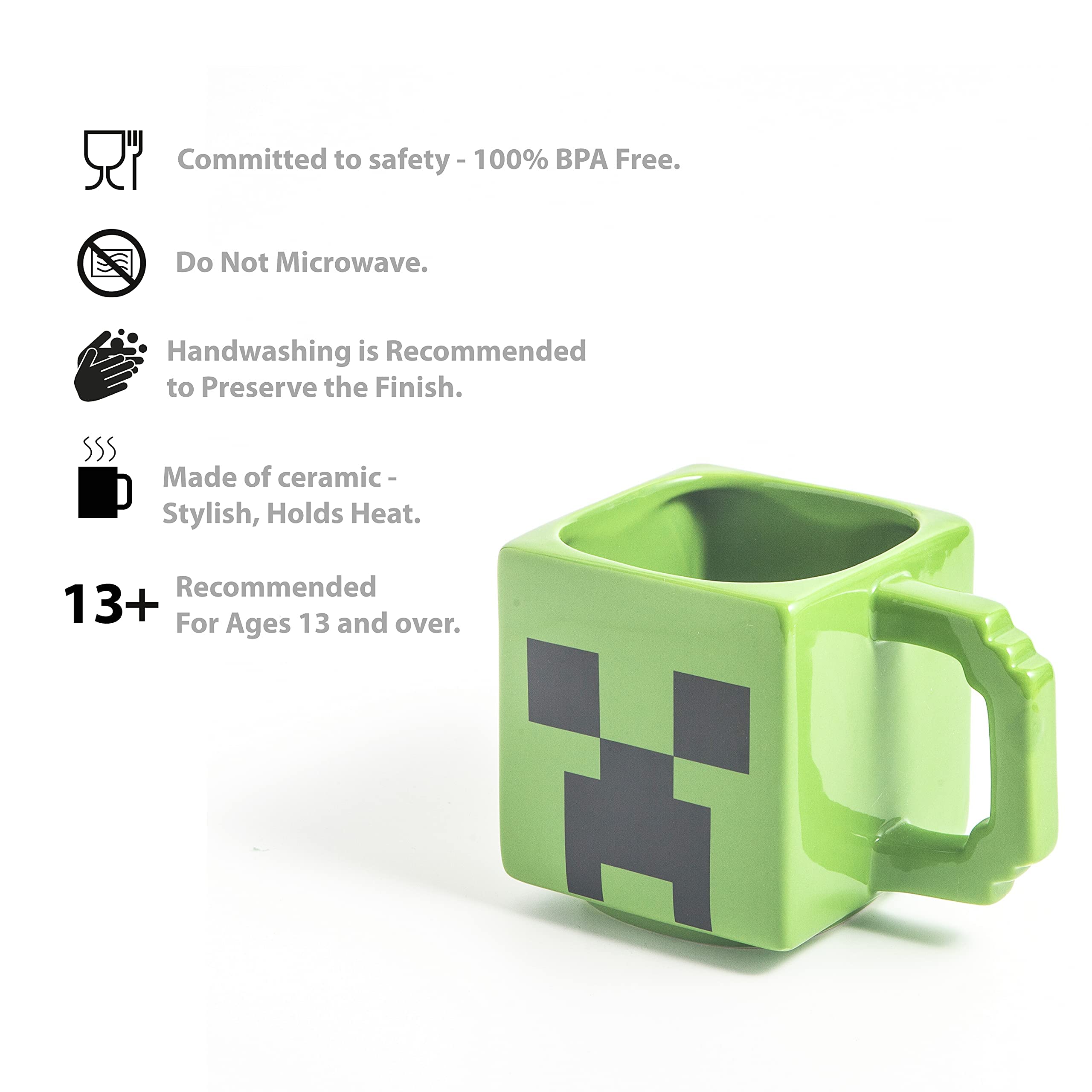 Zak Designs Minecraft Mug Unique 3D Sculpted Ceramic Coffee Cup 3 Piece Set, Collectible Keepsake Square Coffee Mugs (21oz, Creeper & Skeleton & TNT)