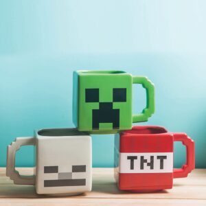 Zak Designs Minecraft Mug Unique 3D Sculpted Ceramic Coffee Cup 3 Piece Set, Collectible Keepsake Square Coffee Mugs (21oz, Creeper & Skeleton & TNT)