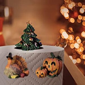 Christmas Kitchen Decor - Unique Paper Towel Holder W/Interchangeable Seasonal Decoration Tops - Christmas Paper Towel Holder - Holiday Tops Christmas Tree, Turkey Pumpkin 3 Fall