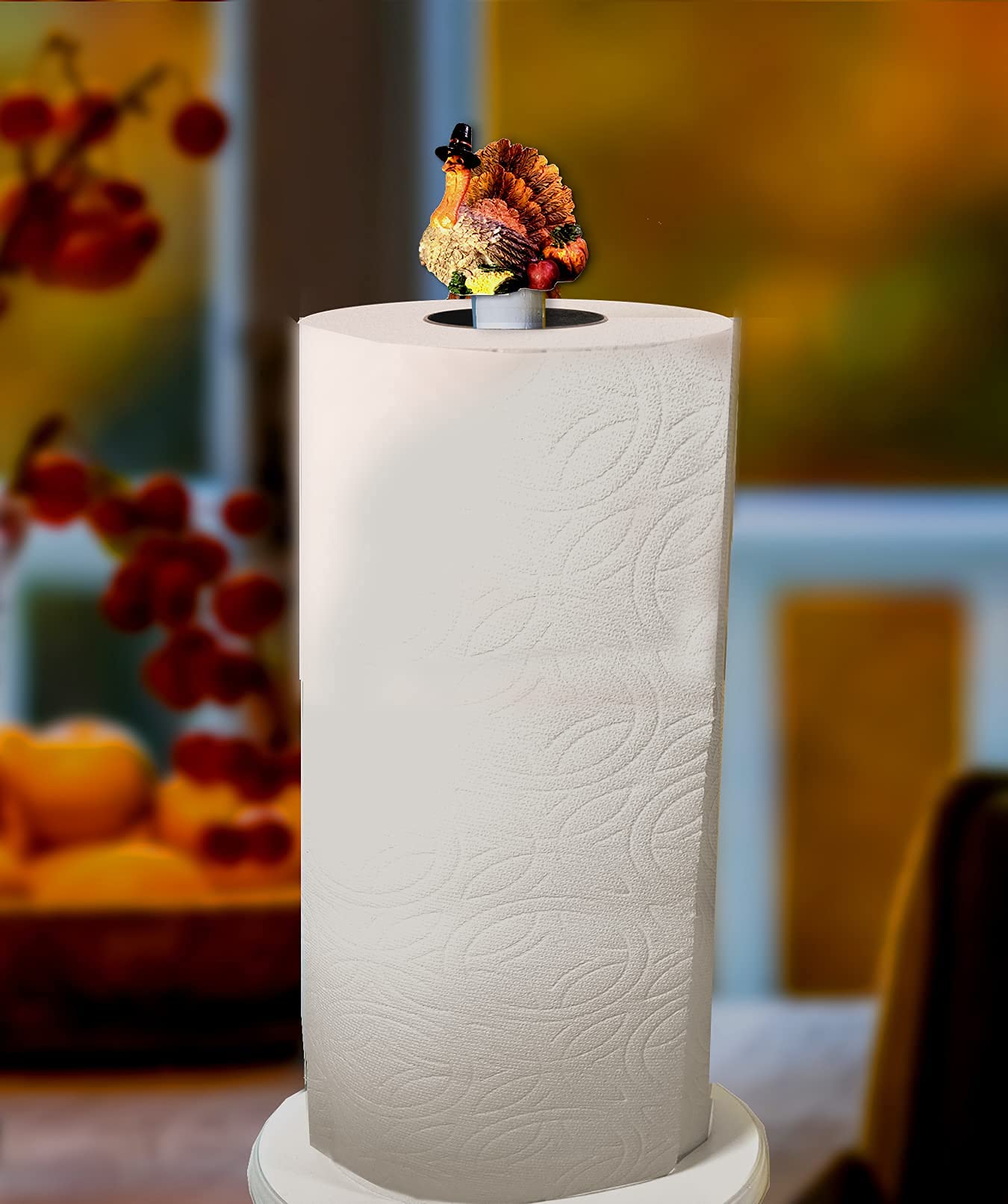 Christmas Kitchen Decor - Unique Paper Towel Holder W/Interchangeable Seasonal Decoration Tops - Christmas Paper Towel Holder - Holiday Tops Christmas Tree, Turkey Pumpkin 3 Fall