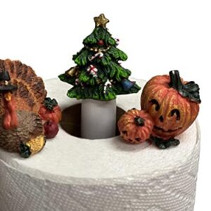 Christmas Kitchen Decor - Unique Paper Towel Holder W/Interchangeable Seasonal Decoration Tops - Christmas Paper Towel Holder - Holiday Tops Christmas Tree, Turkey Pumpkin 3 Fall