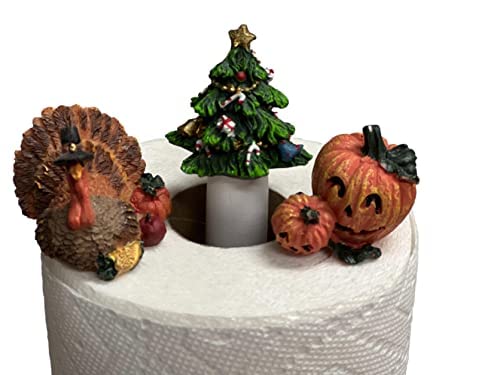 Christmas Kitchen Decor - Unique Paper Towel Holder W/Interchangeable Seasonal Decoration Tops - Christmas Paper Towel Holder - Holiday Tops Christmas Tree, Turkey Pumpkin 3 Fall