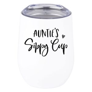 andaz press funny auntie's sippy cup heart wine tumbler with lid 12 oz stemless stainless steel insulated birthday christmas gift for aunt sister from niece nephew baby announcement for auntie to be