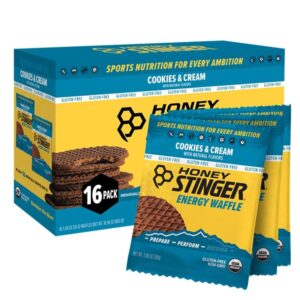 honey stinger organic gluten free cookies & cream waffle | energy stroopwafel for exercise, endurance and performance | sports nutrition for home & gym, pre and post workout | 12 waffles, 12.72 ounce