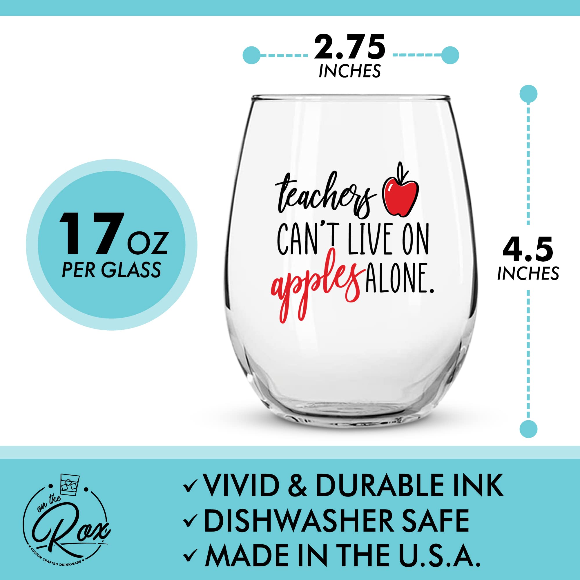 Teacher Wine Glass Set 17 oz - Teacher Gifts for Women | Great Teacher Appreciation Gift | Birthday or Appreciation Gift for the Best Principal | Funny Teacher Gifts Glasses Tumbler Cup
