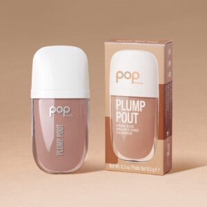 pop beauty plump pout bare nectar | plumping lip oil, hydrating lip gloss, long lasting nourishing lip glow oil non-sticky