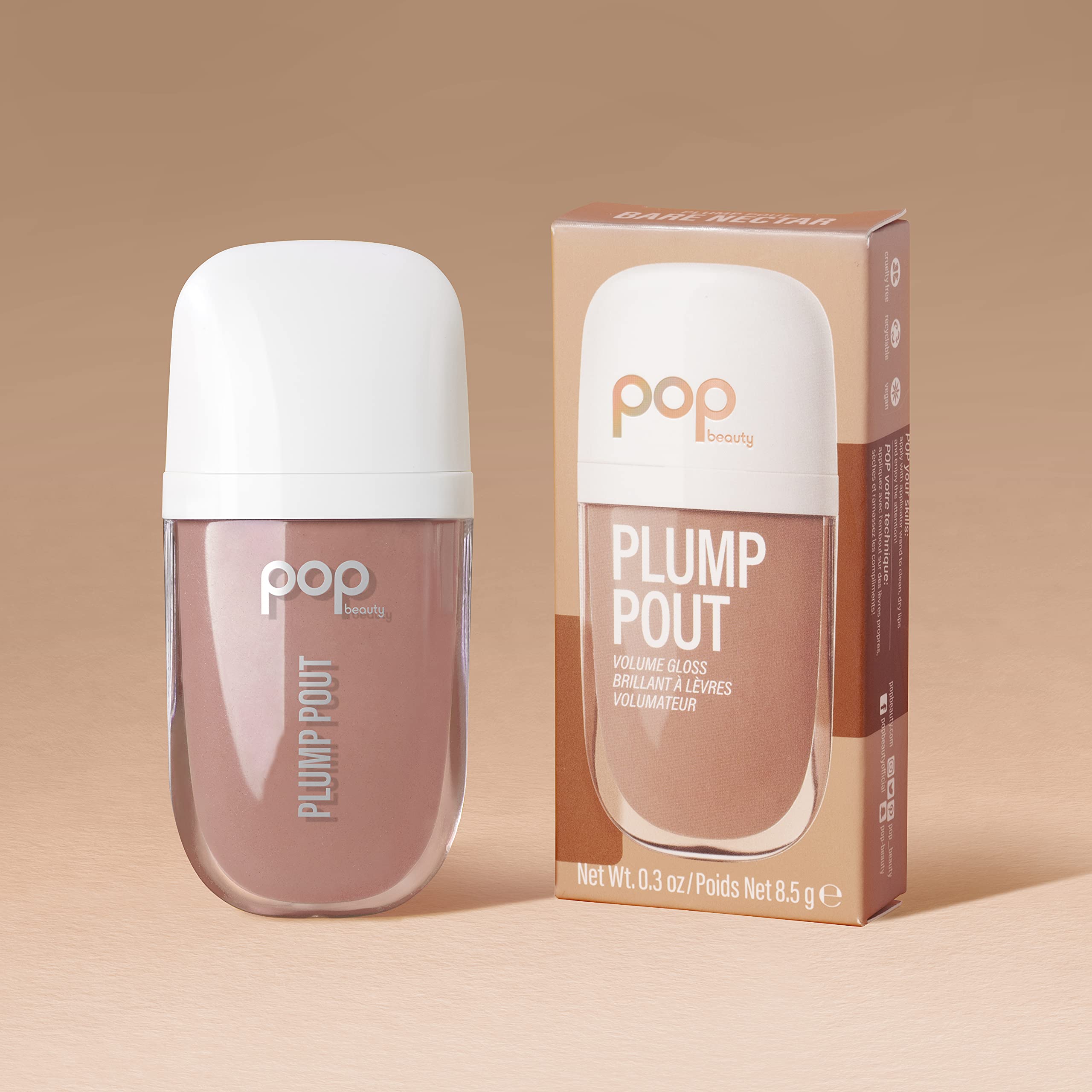 POP Beauty Plump Pout Bare Nectar | Plumping Lip Oil, Hydrating Lip Gloss, Long Lasting Nourishing Lip Glow Oil Non-sticky