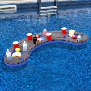 polar whale giant blue and black floating bar table tray bartender drink holder for pool or beach party float lounge refreshment durable uv resistant foam 15 compartment with cup holders 5 feet long