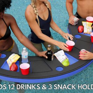 Polar Whale Giant Blue and Black Floating Bar Table Tray Bartender Drink Holder for Pool or Beach Party Float Lounge Refreshment Durable UV Resistant Foam 15 Compartment with Cup Holders 5 Feet Long