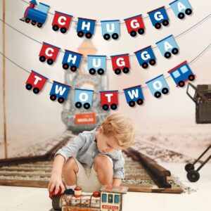 Chugga Chugga Two Two Banner, Train Happy Birthday Garland, Choo Choo Im Two Party Supplies, Railroad Birthday Party Decorations for Boys Train Theme 2nd Party Decor