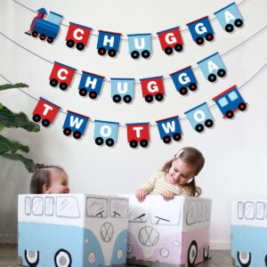 Chugga Chugga Two Two Banner, Train Happy Birthday Garland, Choo Choo Im Two Party Supplies, Railroad Birthday Party Decorations for Boys Train Theme 2nd Party Decor