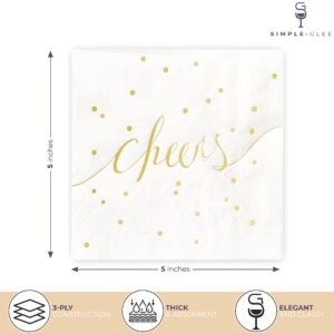 White And Gold Napkins Pack Of 100 Disposable Bar Napkins Wedding Cocktail Napkins Bachelorette Napkins Engagement Napkins Beverage Napkins Cocktail Napkins 3 Ply – By Simple-Glee