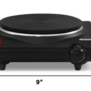 Elite Gourmet ESB-301BF# Countertop Single Cast Iron Burner, 1000 Watts Electric Hot Plate, Temperature Controls, Power Indicator Lights, Easy to Clean, Black