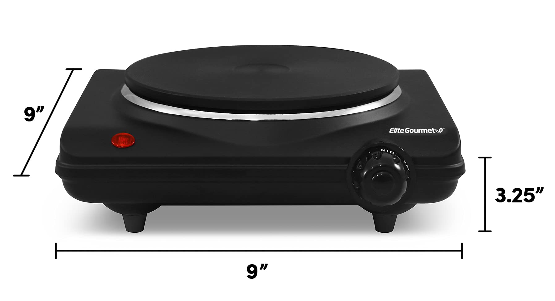 Elite Gourmet ESB-301BF# Countertop Single Cast Iron Burner, 1000 Watts Electric Hot Plate, Temperature Controls, Power Indicator Lights, Easy to Clean, Black