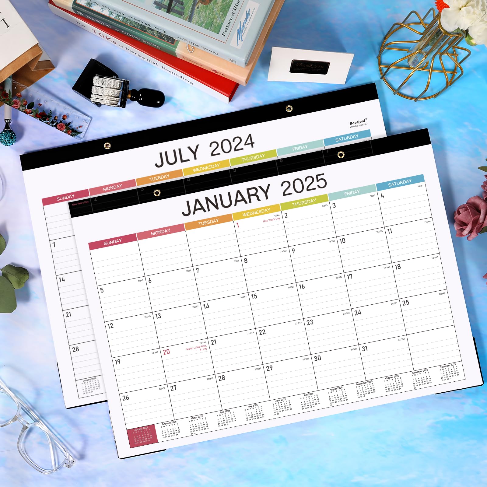 2024-2025 Desk Calendar - Large Desk Calendar 2024-2025, JULY 2024 - JUNE 2025, 17" x 12", Large Ruled Blocks, Tear Off, Corner Protectors, Desk/Wall Calendar for Planning and Organizing