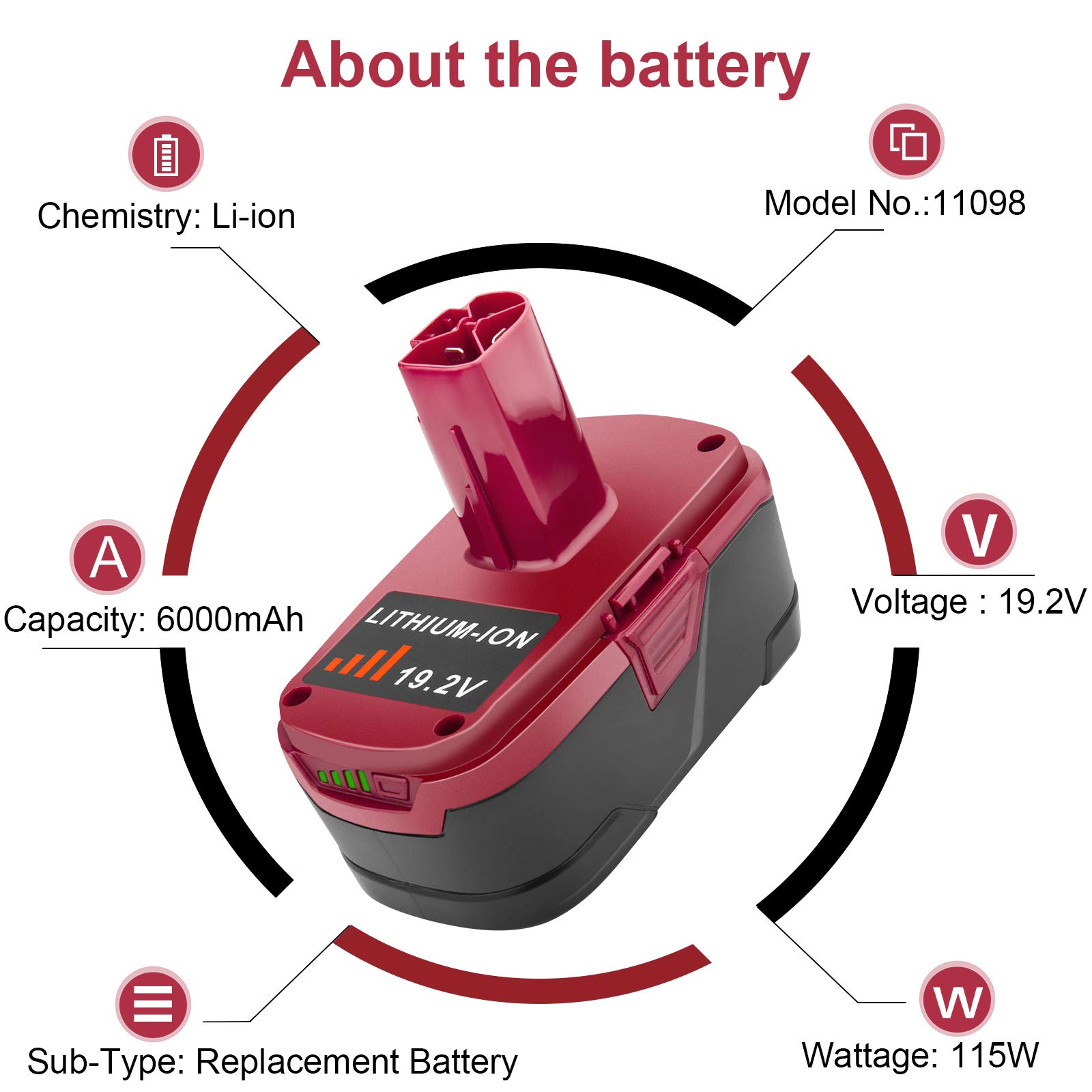 [2Pack] 6.0Ah! HIGH Capacity 19.2V Battery for Craftsman C3 19.2 Volt Lithium-ion XCP DieHard 315.115410 315.11485 130279005 1323903 Tools Batteries