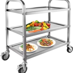 Marada 3 Tier Stainless Steel Utility Cart with Locking Wheels Shelf Kitchen Cart Trolley 37'' L x 19'' W x 37''H Utility Rolling Serving Catering Storage for Kitchen Restaurant Hotels