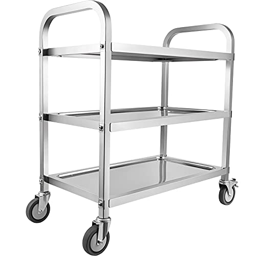 Marada 3 Tier Stainless Steel Utility Cart with Locking Wheels Shelf Kitchen Cart Trolley 37'' L x 19'' W x 37''H Utility Rolling Serving Catering Storage for Kitchen Restaurant Hotels